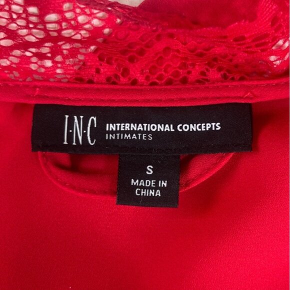 INC Intimates Short Robe Lace Trim Belt Womans Small Red New Sleepwear Silky - Picture 7 of 12